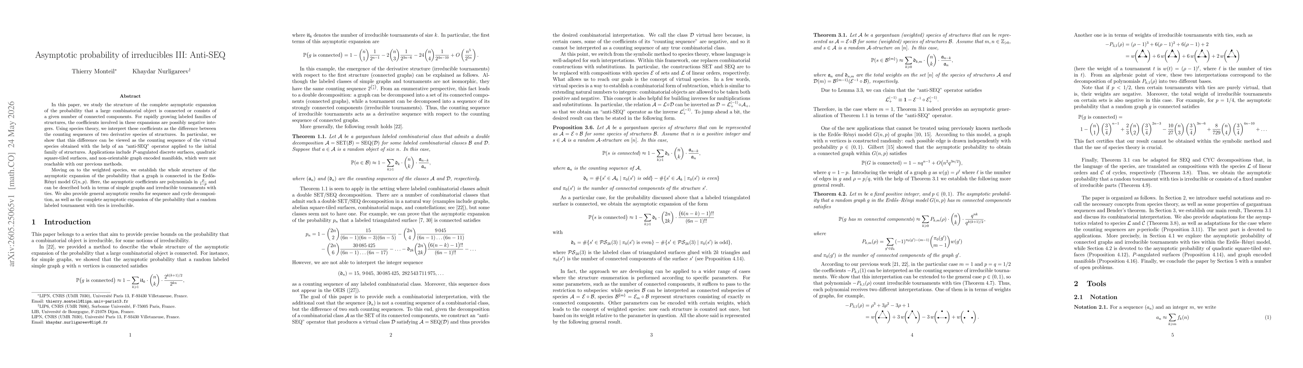 Thumbnail for Asymptotic probability of irreducibles III: Anti-SEQ
