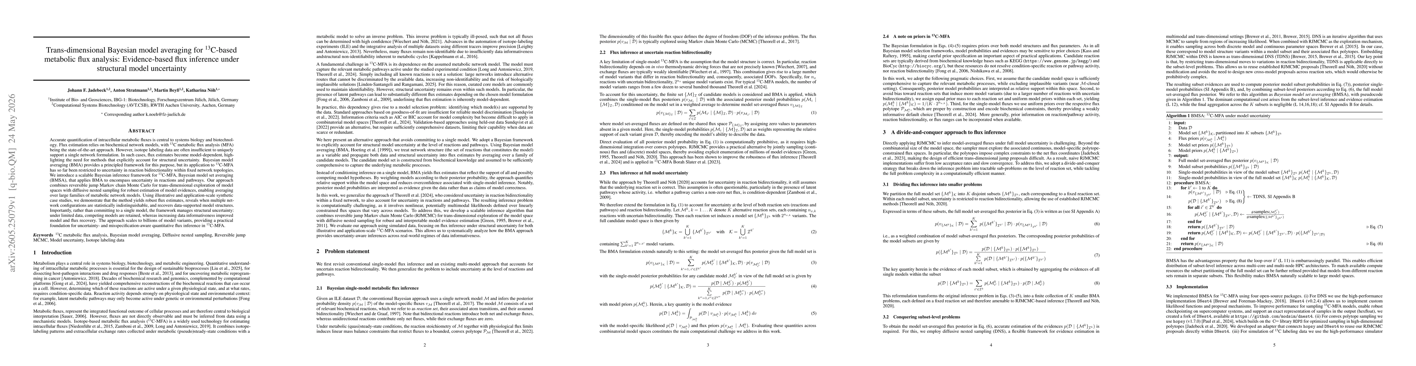 Thumbnail for Trans-dimensional Bayesian model averaging for $^{13}$C-based metabolic flux analysis: Evidence-based flux inference under structural model uncertainty