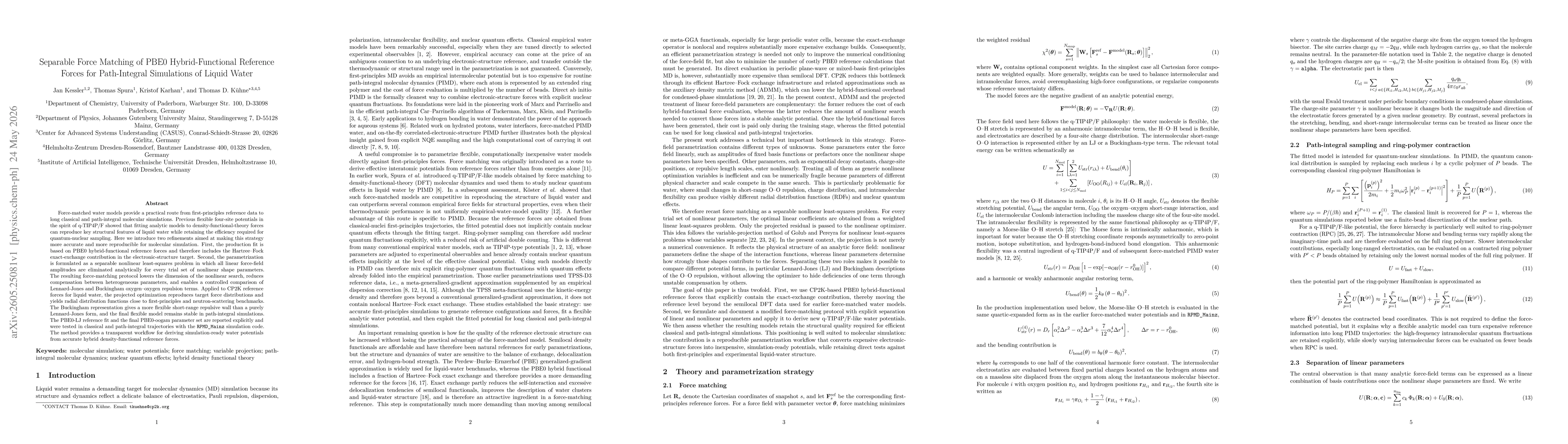 Thumbnail for Separable Force Matching of PBE0 Hybrid-Functional Reference Forces for Path-Integral Simulations of Liquid Water