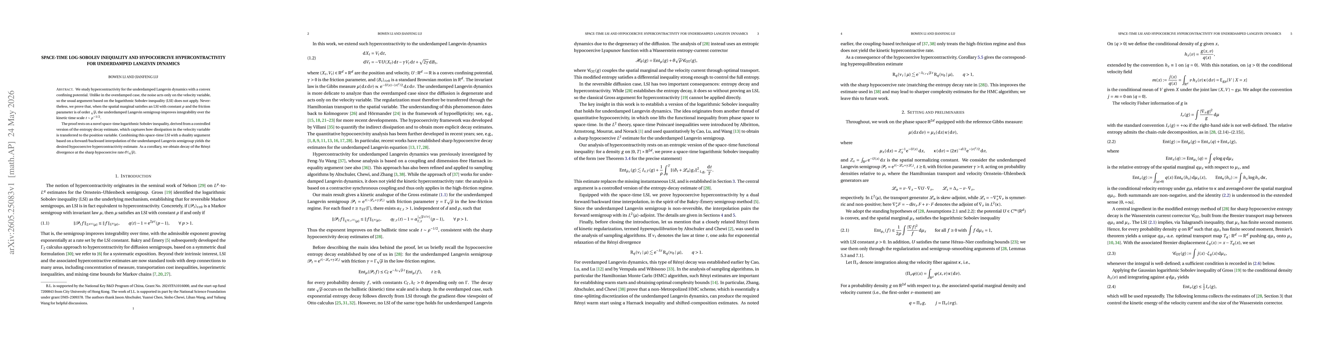 Thumbnail for Space-Time Log-Sobolev Inequality and Hypocoercive Hypercontractivity for Underdamped Langevin Dynamics