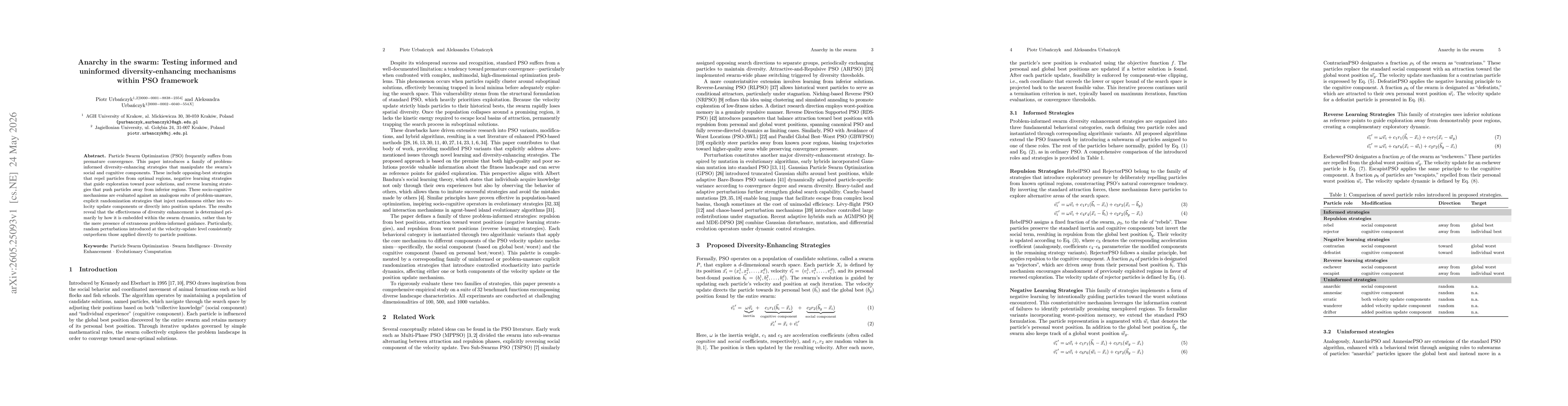 Thumbnail for Anarchy in the swarm: Testing informed and uninformed diversity-enhancing mechanisms within PSO framework