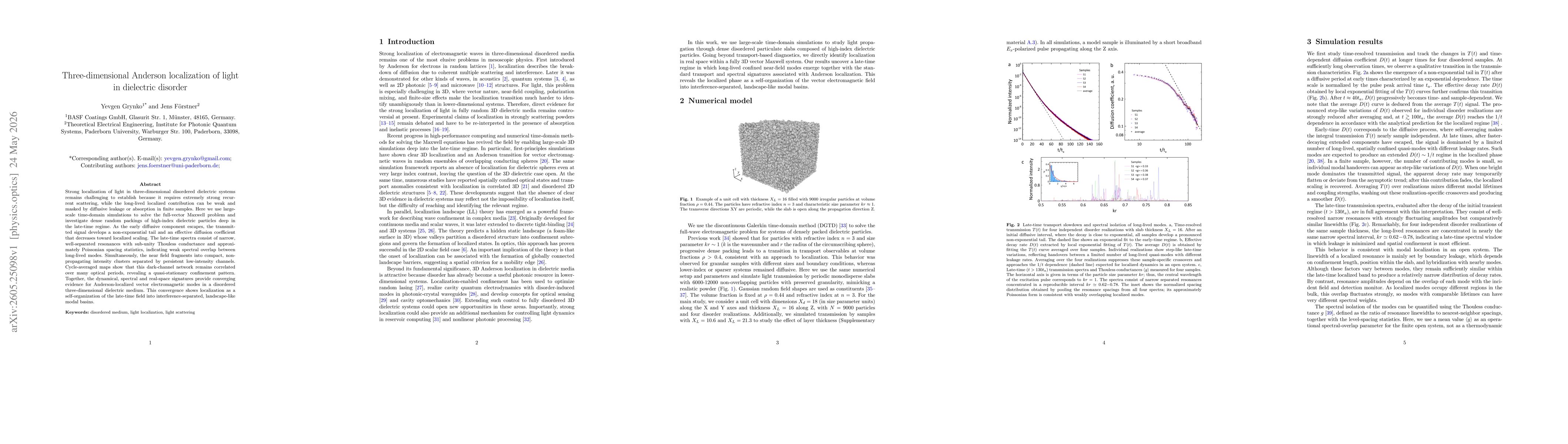Thumbnail for Three-dimensional Anderson localization of light in dielectric disorder