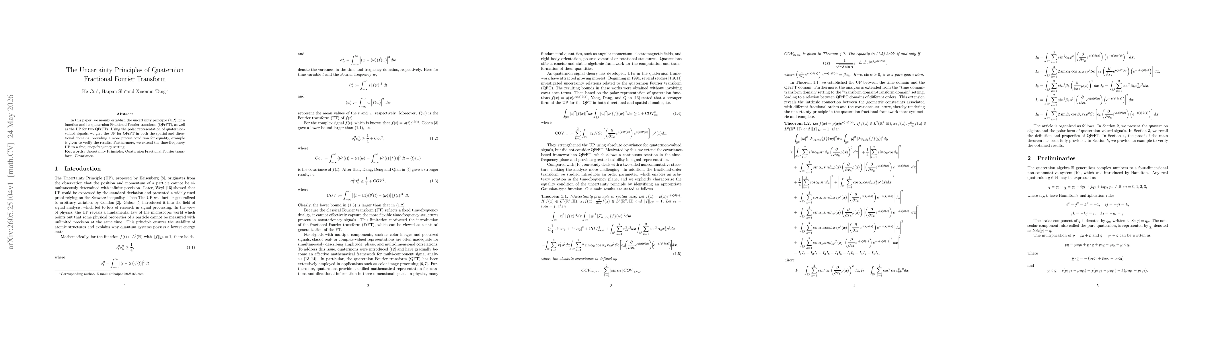 Thumbnail for The Uncertainty Principles of Quaternion Fractional Fourier Transform