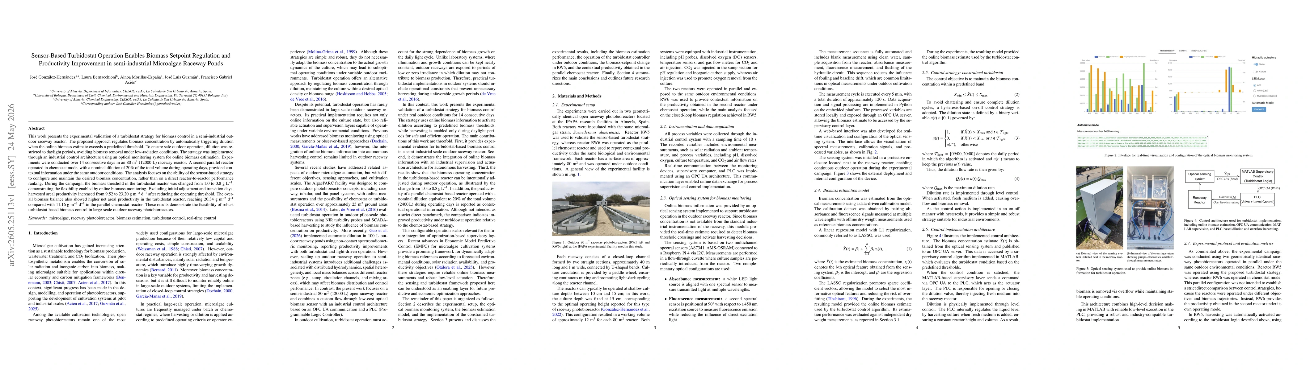 Thumbnail for Sensor-Based Turbidostat Operation Enables Biomass Setpoint Regulation and Productivity Improvement in semi-industrial Microalgae Raceway Pond