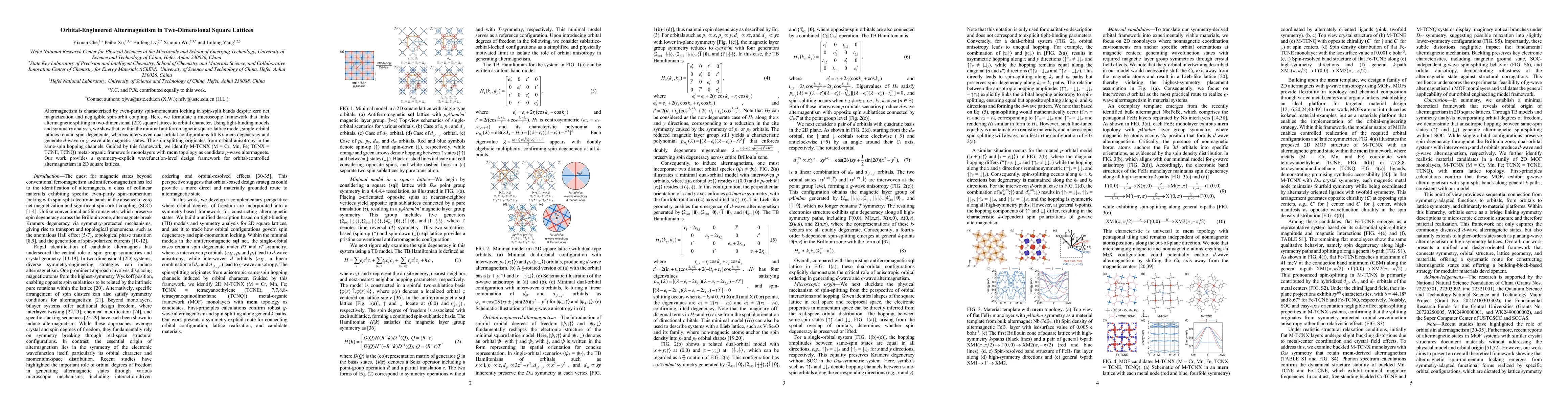 Thumbnail for Orbital-Engineered Altermagnetism in Two-Dimensional Square Lattices