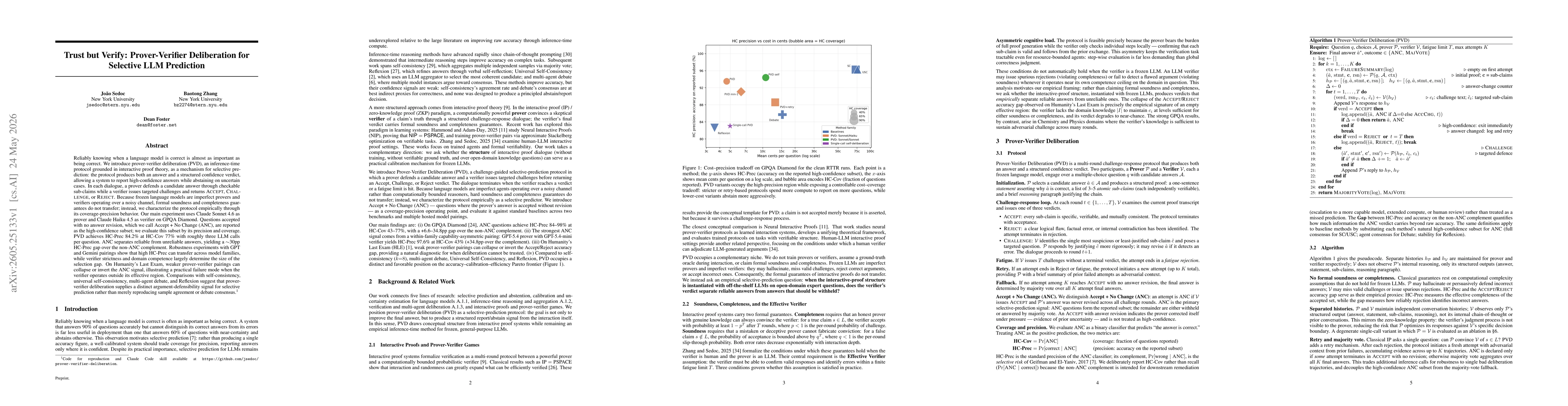 Thumbnail for Trust but Verify: Prover-Verifier Deliberation for Selective LLM Prediction