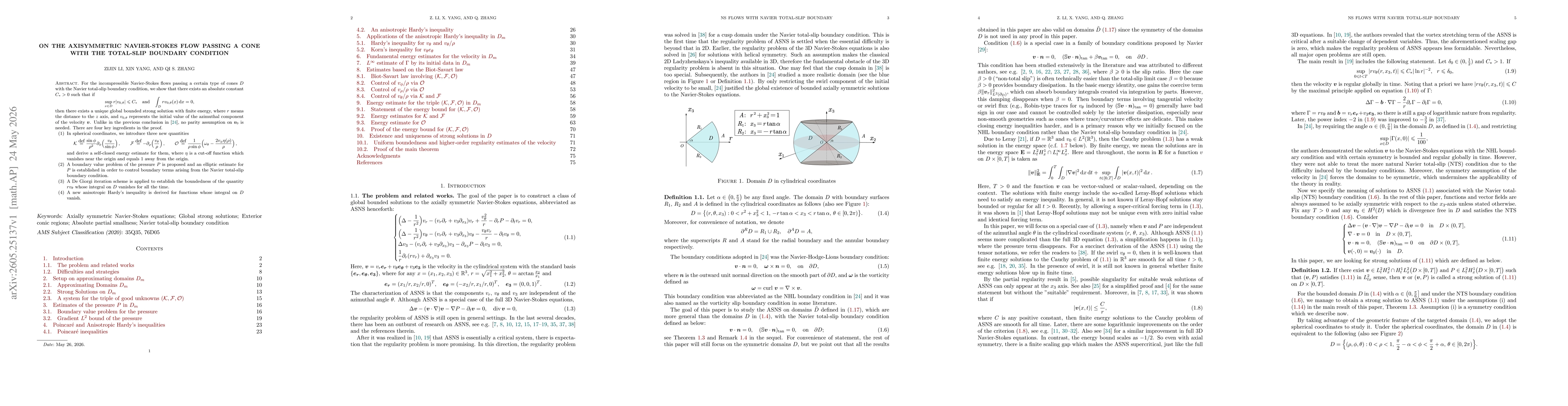 Thumbnail for On the axisymmetric Navier-Stokes flow passing a cone with the total-slip boundary condition