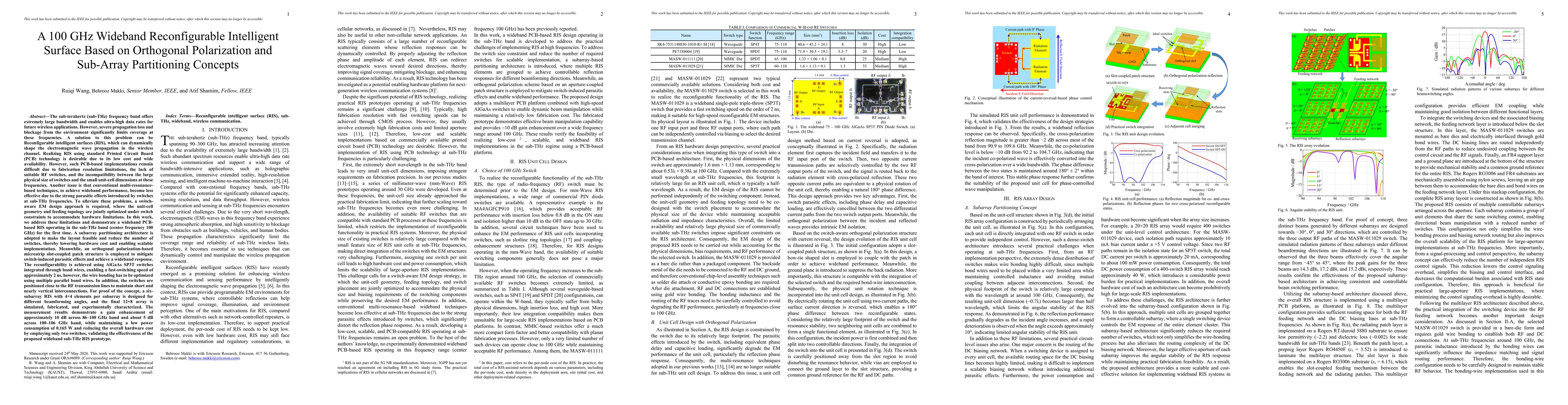 Thumbnail for A 100 GHz Wideband Reconfigurable Intelligent Surface Based on Orthogonal Polarization and Sub-Array Partitioning Concepts