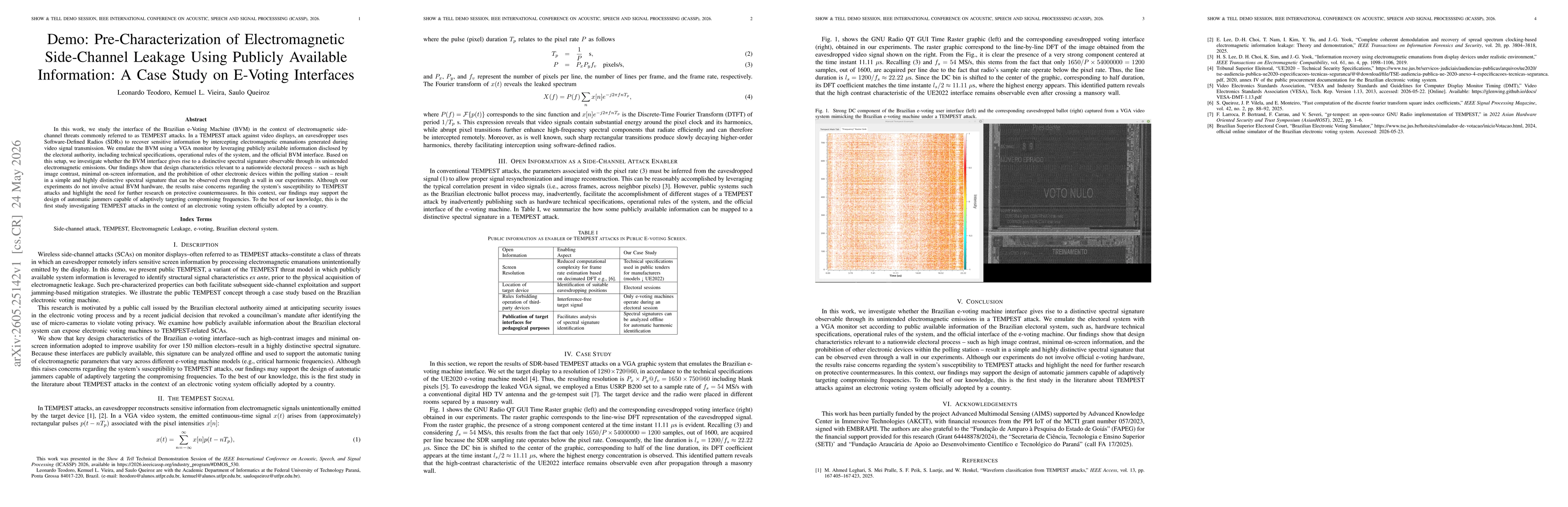 Thumbnail for Pre-Characterization of Electromagnetic Side-Channel Leakage Using Publicly Available Information: A Case Study on E-Voting Interfaces