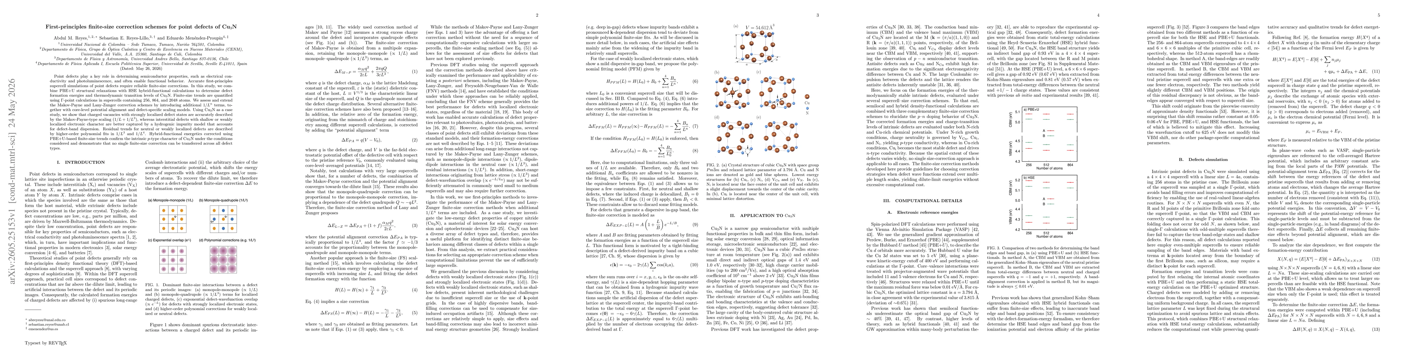 Thumbnail for First-principles finite-size correction schemes for point defects of Cu$_3$N