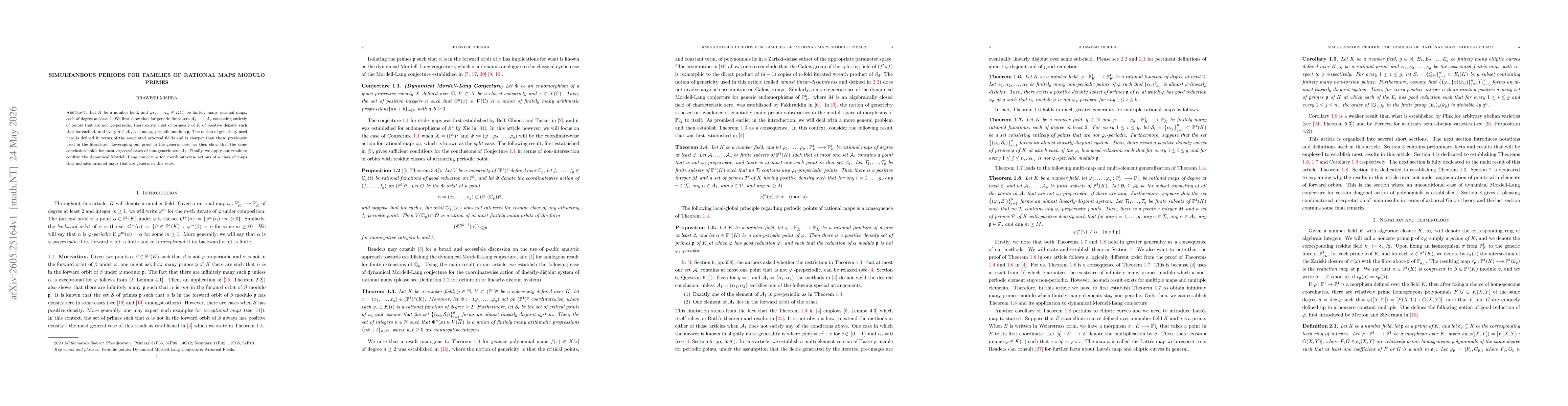 Thumbnail for Simultaneous Periods for Families of Rational Maps Modulo Primes