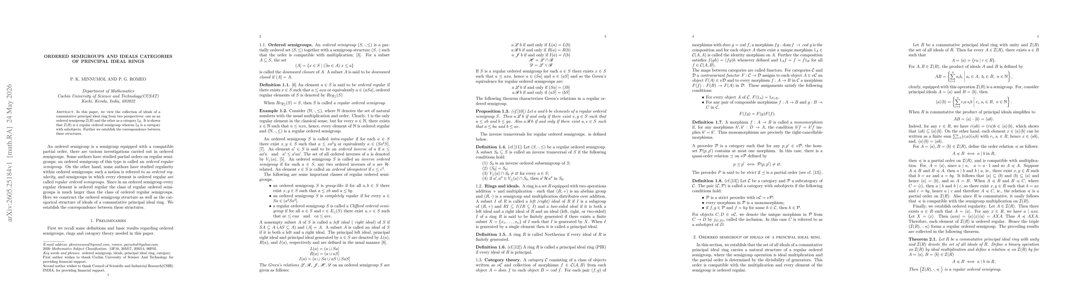 Thumbnail for Ordered semigroups and ideal categories of principal ideal rings