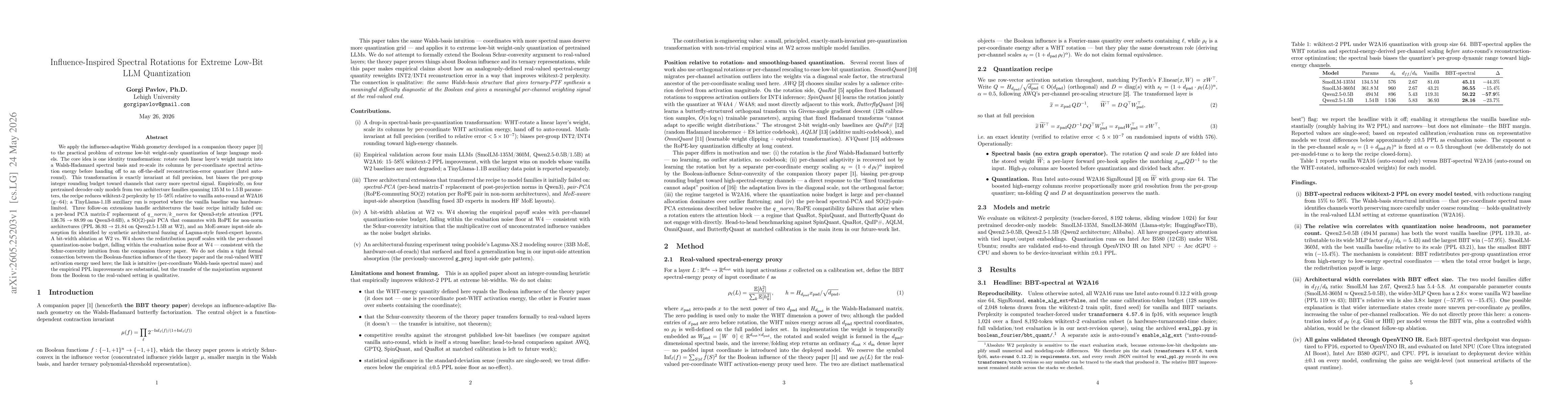 Thumbnail for Influence-Inspired Spectral Rotations for Extreme Low-Bit LLM Quantization