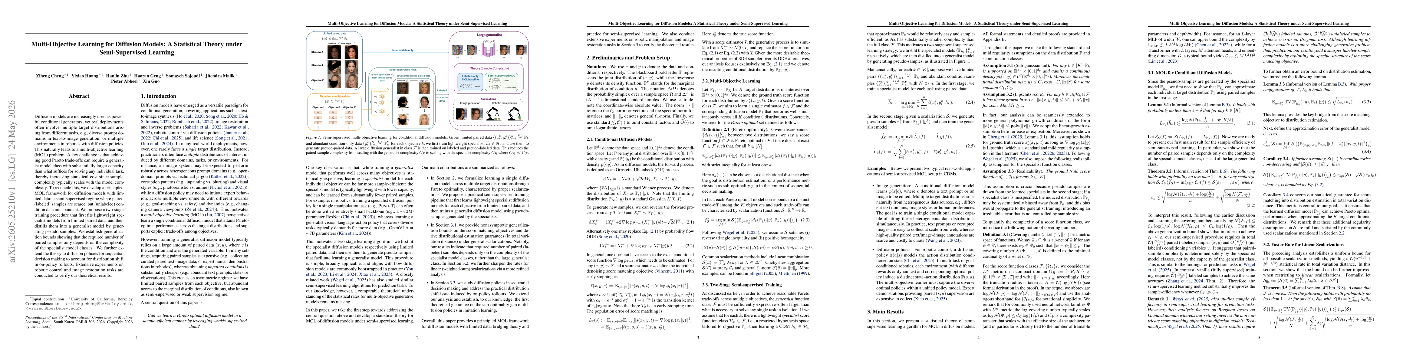 Thumbnail for Multi-Objective Learning for Diffusion Models: A Statistical Theory under Semi-Supervised Learning