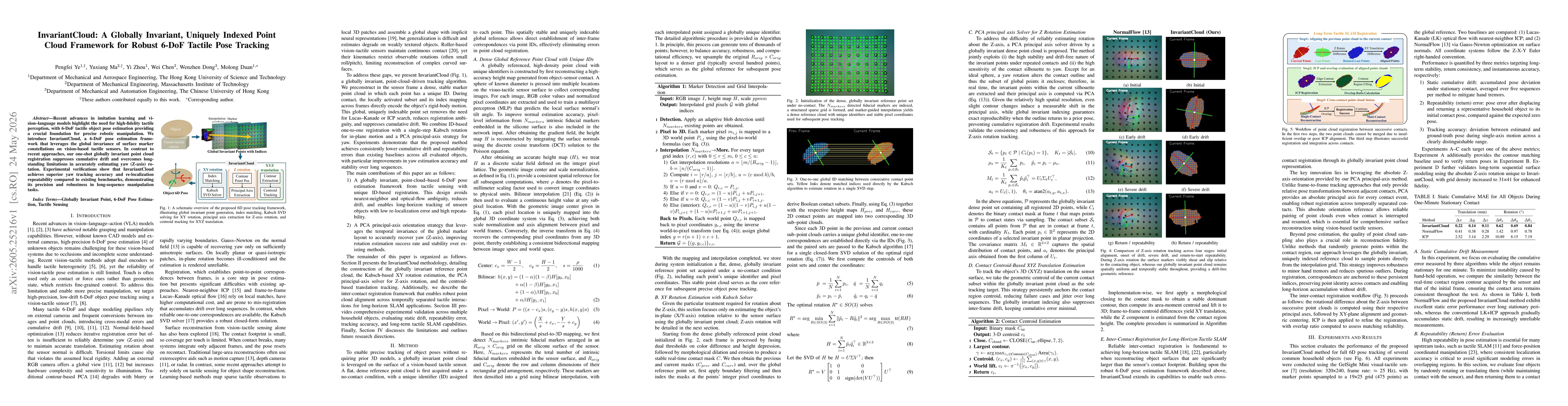 Thumbnail for InvariantCloud: A Globally Invariant, Uniquely Indexed Point Cloud Framework for Robust 6-DoF Tactile Pose Tracking