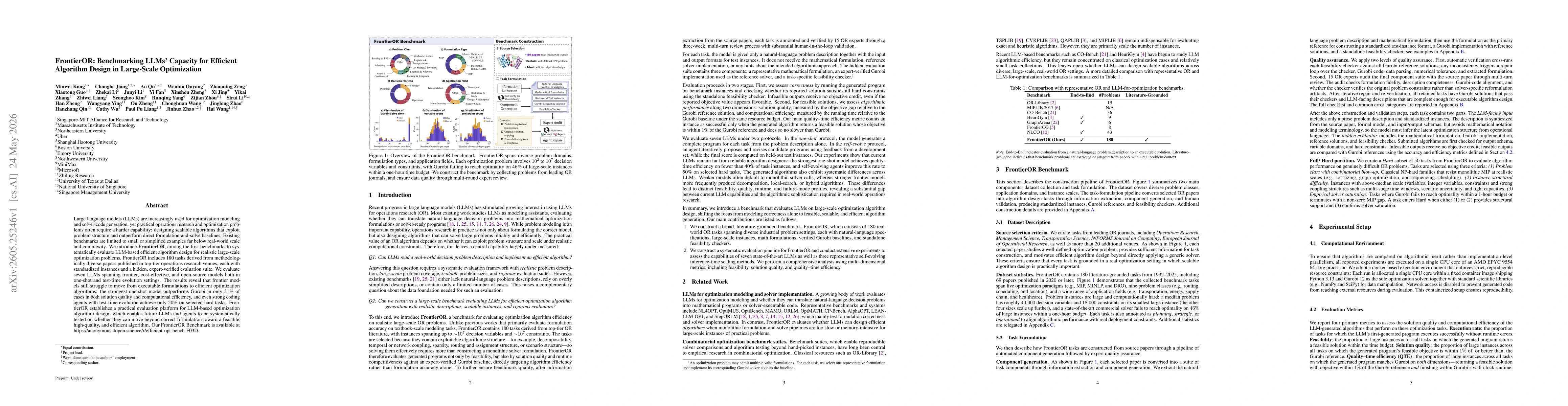 Thumbnail for FrontierOR: Benchmarking LLMs' Capacity for Efficient Algorithm Design in Large-Scale Optimization