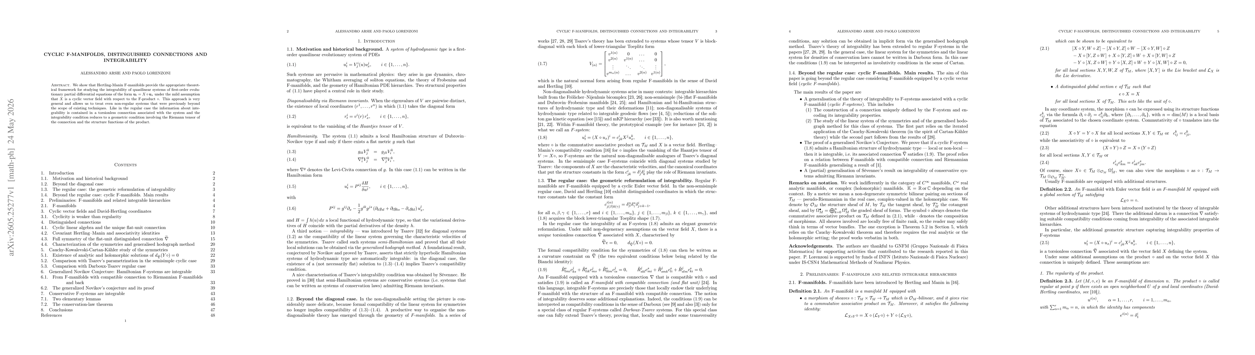 Thumbnail for Cyclic F-manifolds, distinguished connections and integrability