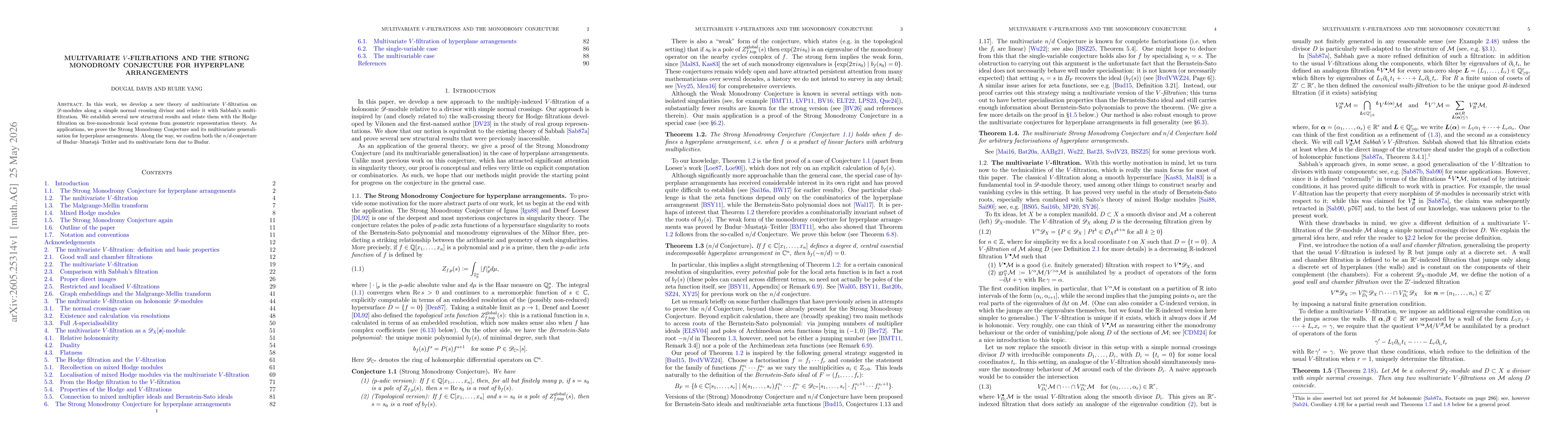 Thumbnail for Multivariate V-filtrations and the Strong Monodromy Conjecture for hyperplane arrangements