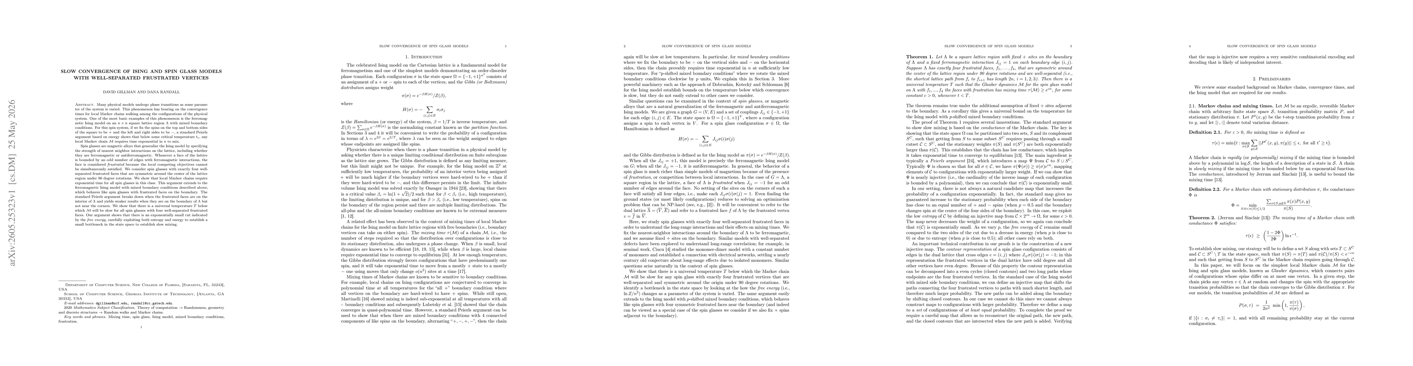 Thumbnail for Slow Convergence of Ising and Spin Glass Models with Well-Separated Frustrated Vertices