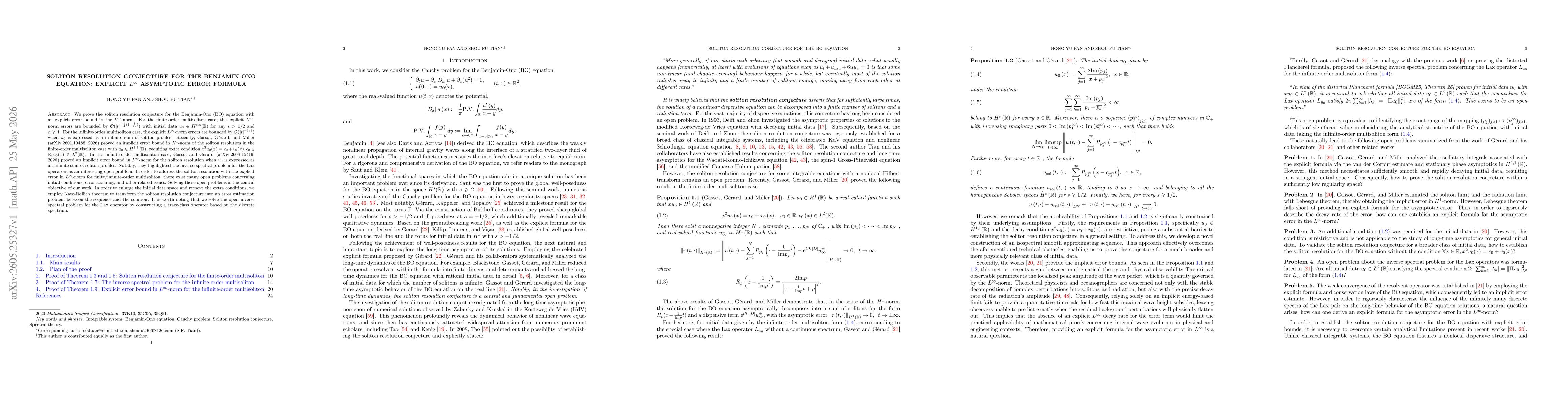 Thumbnail for Soliton resolution conjecture for the Benjamin-Ono equation: Explicit $L^\infty$ asymptotic error formula