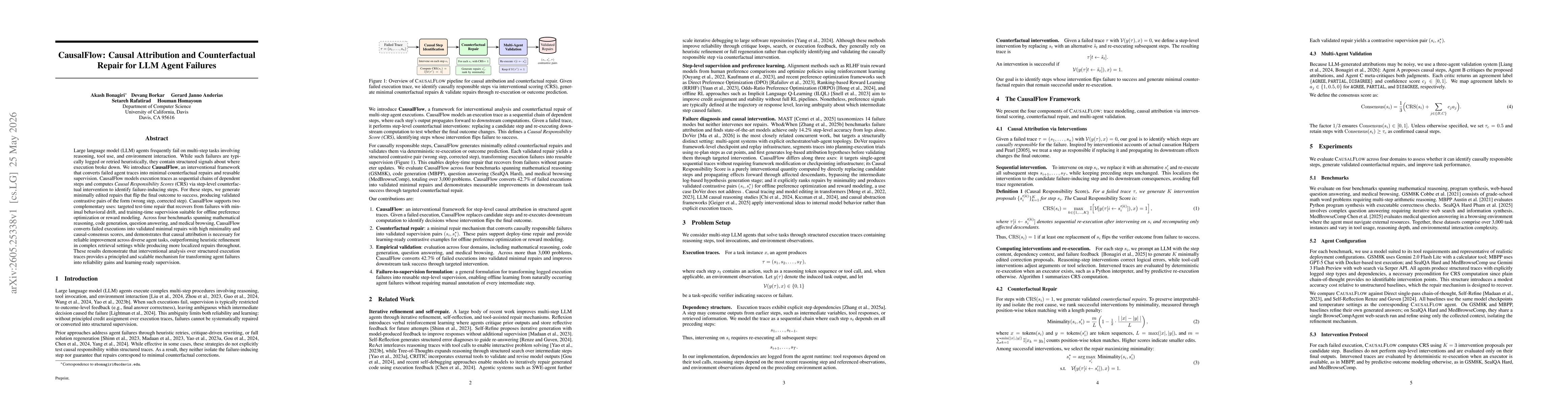 Thumbnail for CausalFlow: Causal Attribution and Counterfactual Repair for LLM Agent Failures