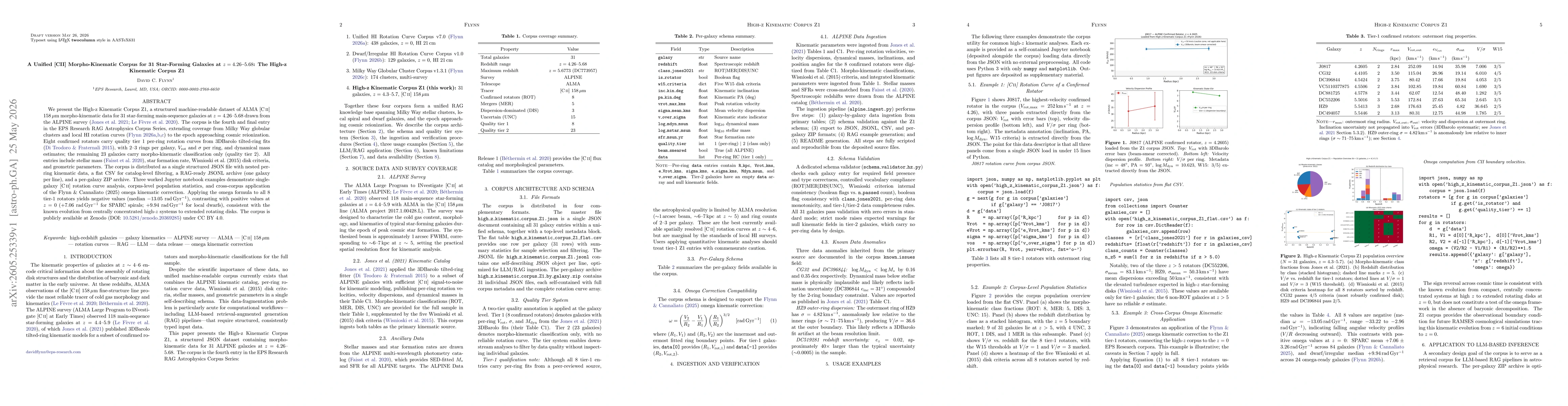 Thumbnail for A Unified [CII] Morpho-Kinematic Corpus for 31 Star-Forming Galaxies at z = 4.26-5.68: The High-z Kinematic Corpus Z1