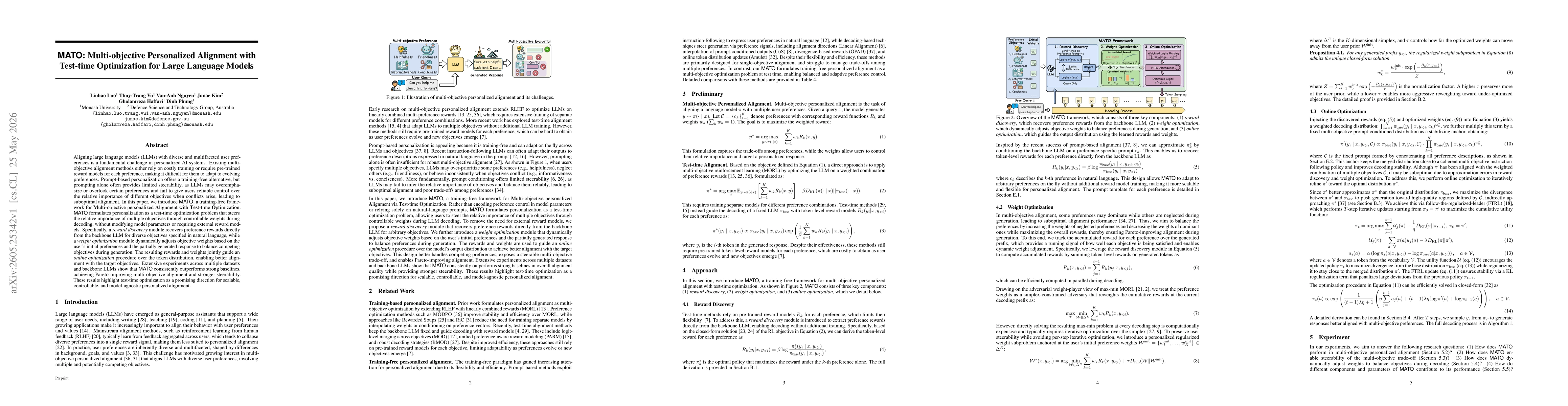 Thumbnail for MATO: Multi-objective Personalized Alignment with Test-time Optimization for Large Language Models