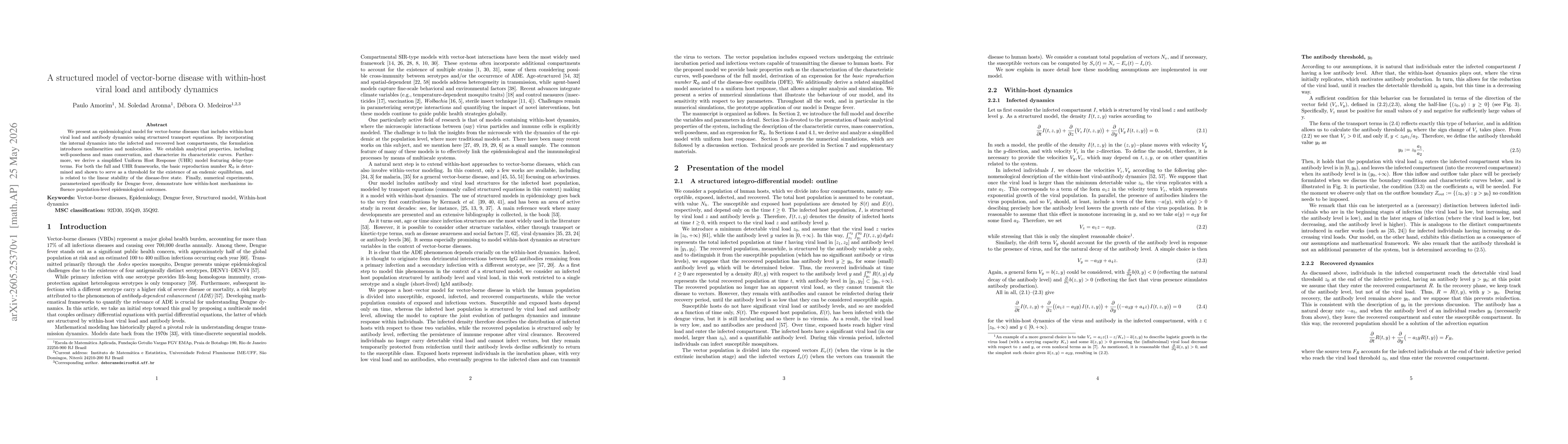 Thumbnail for A structured model of vector-borne disease with within-host viral load and antibody dynamics