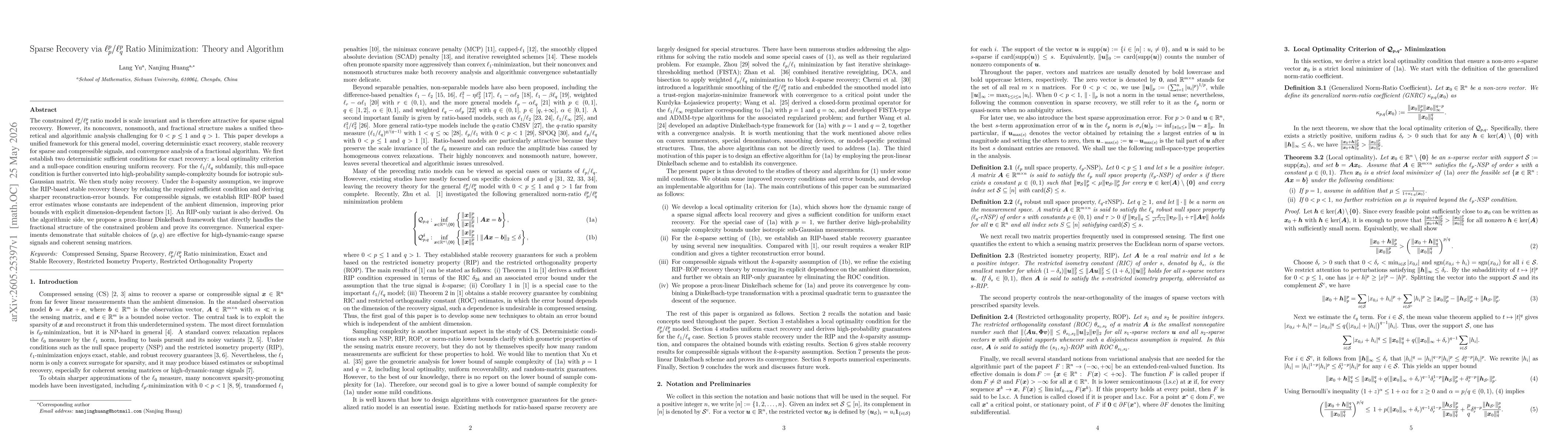 Thumbnail for Sparse Recovery via $\ell_p^p/\ell_q^p$ Ratio Minimization: Theory and Algorithm
