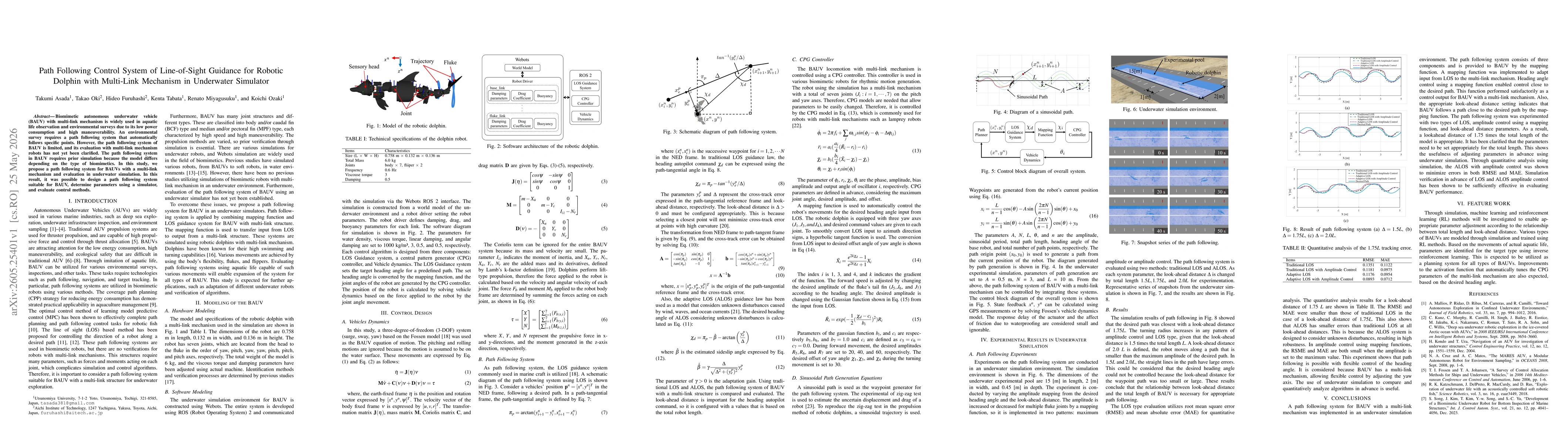 Thumbnail for Path Following Control System of Line-of-Sight Guidance for Robotic Dolphin with Multi-Link Mechanism in Underwater Simulator