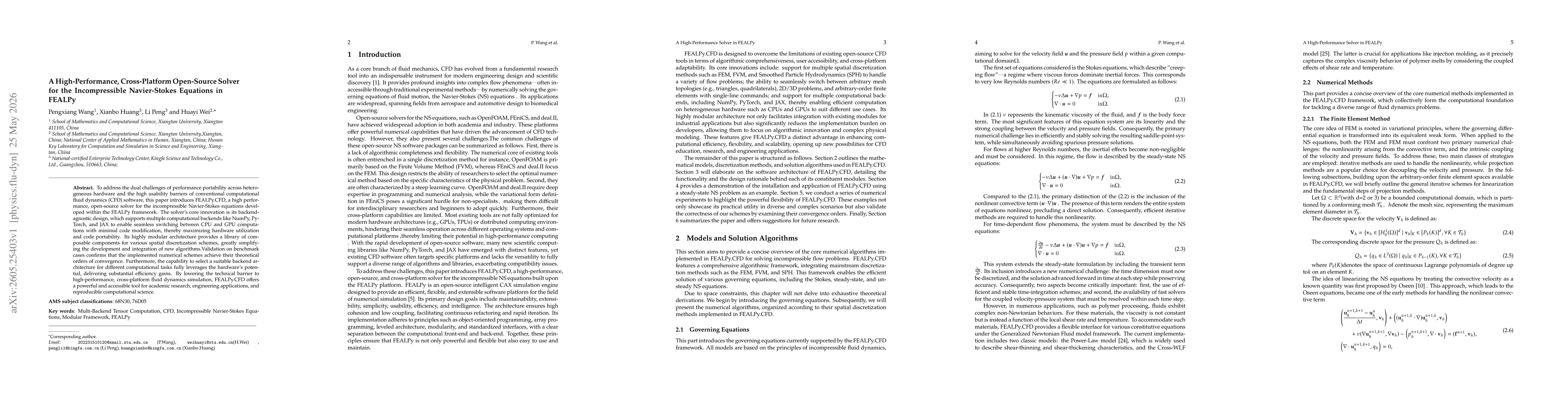 Thumbnail for A High-Performance, Cross-Platform Open-Source Solver for the Incompressible Navier-Stokes Equations in FEALPy