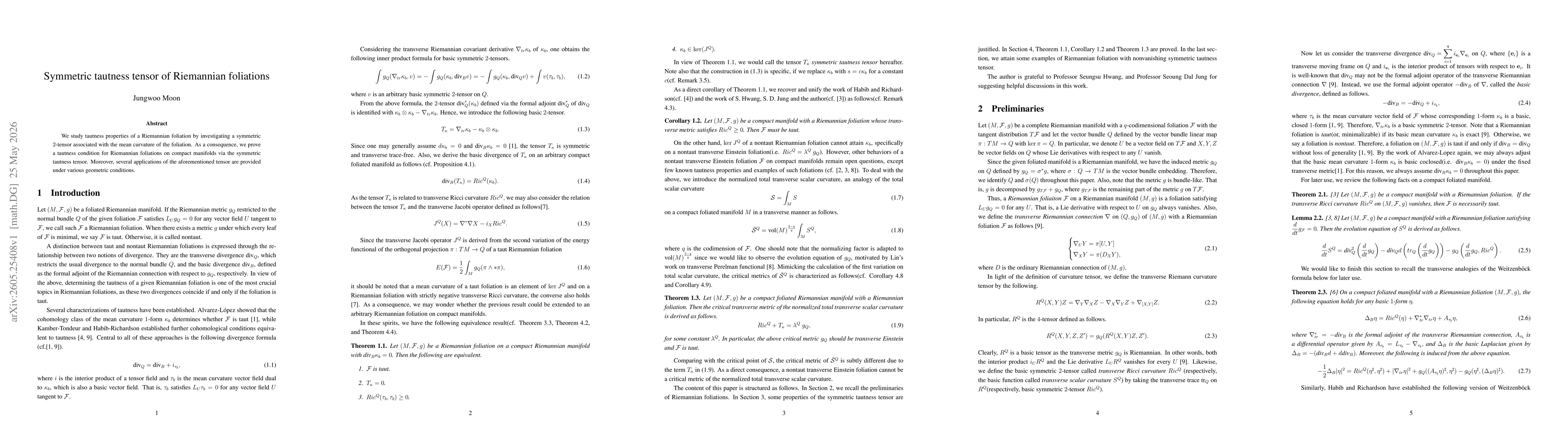 Thumbnail for Symmetric tautness tensor on Riemannian foliations