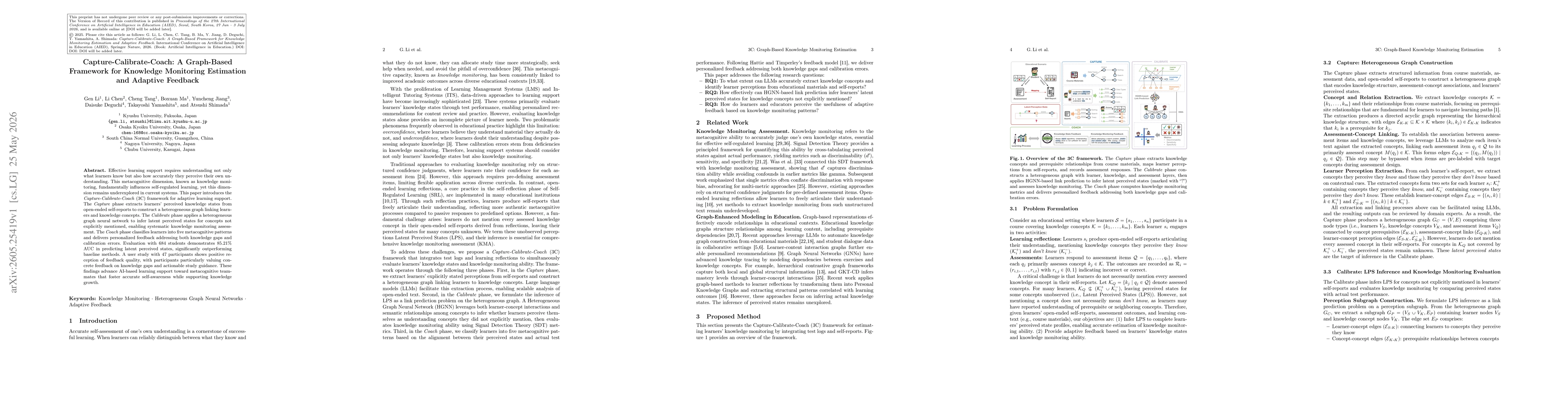 Thumbnail for Capture-Calibrate-Coach: A Graph-Based Framework for Knowledge Monitoring Estimation and Adaptive Feedback