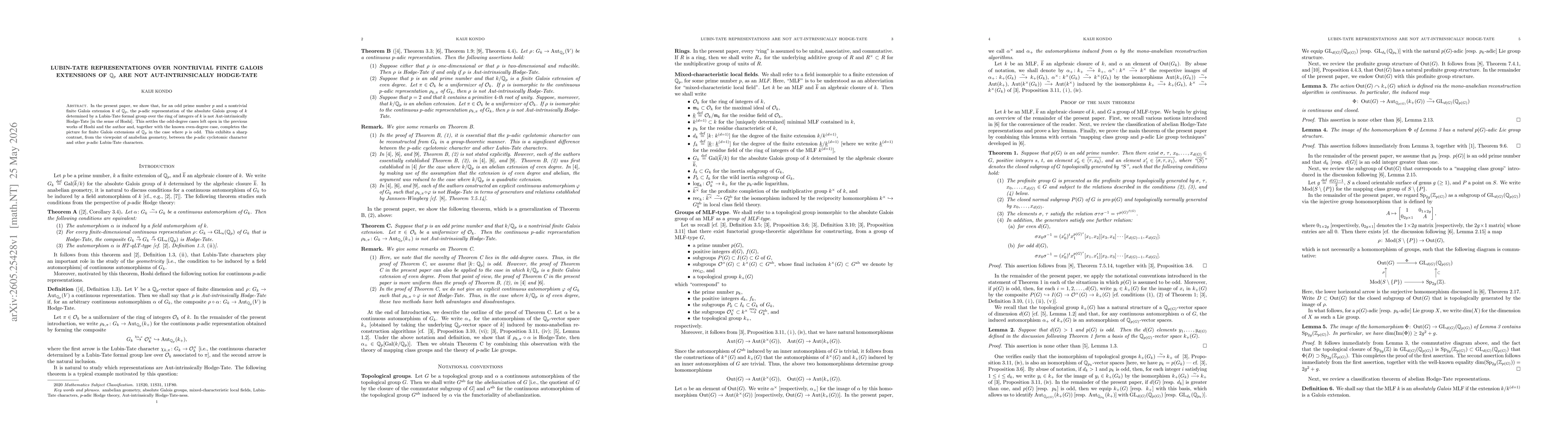 Thumbnail for Lubin-Tate representations over nontrivial finite Galois extensions of $\mathbb{Q}_{p}$ are not Aut-intrinsically Hodge-Tate
