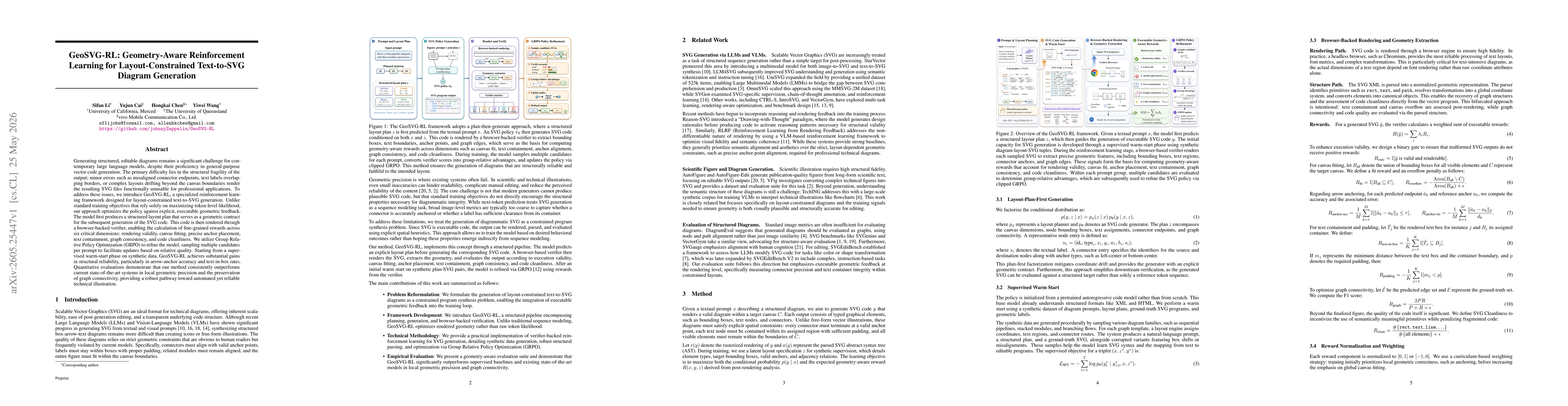 Thumbnail for GeoSVG-RL: Geometry-Aware Reinforcement Learning for Layout-Constrained Text-to-SVG Diagram Generation