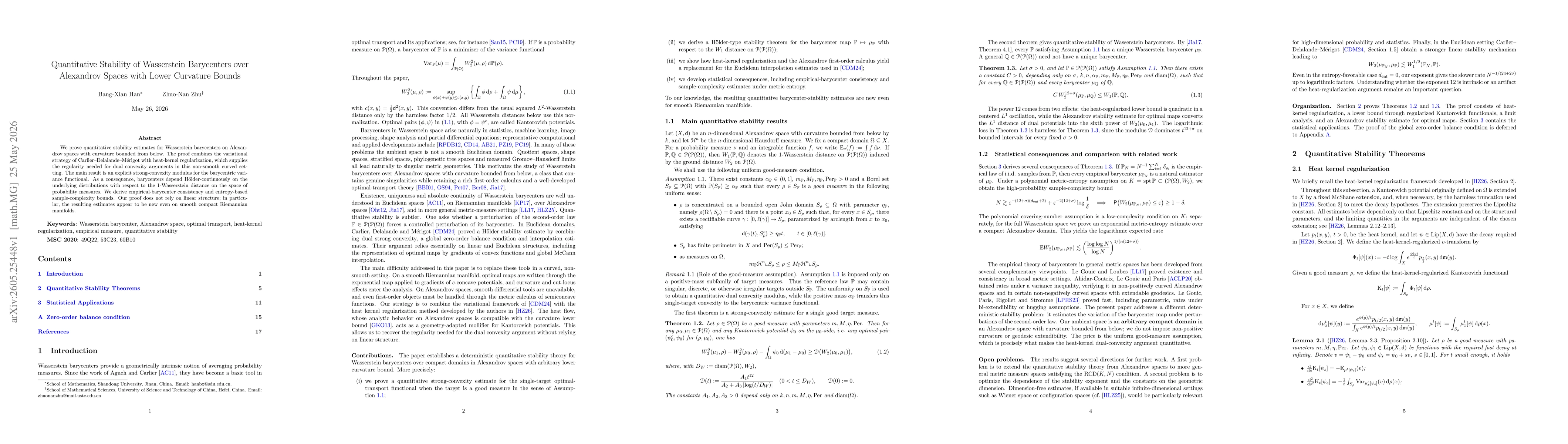 Thumbnail for Quantitative Stability of Wasserstein Barycenters over Alexandrov Spaces with Lower Curvature Bounds