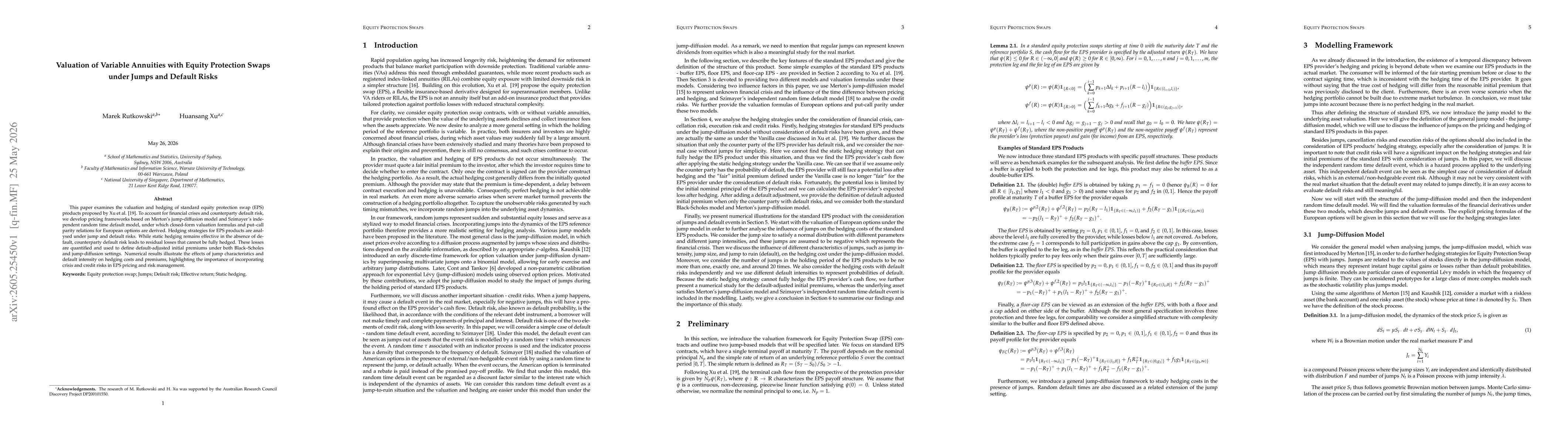 Thumbnail for Valuation of Variable Annuities with Equity Protection Swaps under Jumps and Default Risks