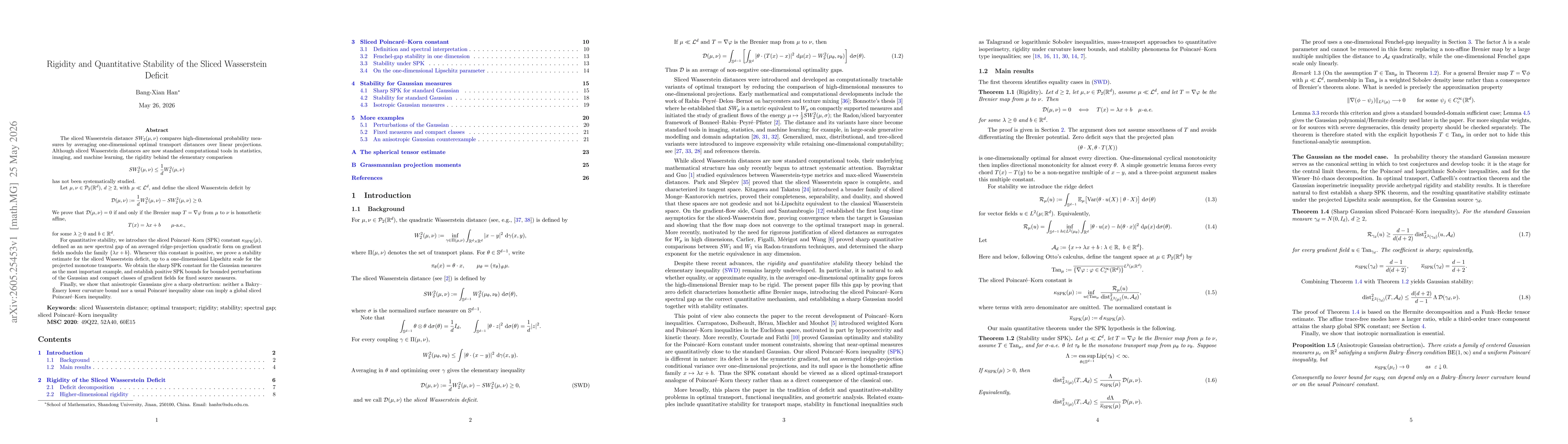 Thumbnail for Rigidity and Quantitative Stability of the Sliced Wasserstein Deficit