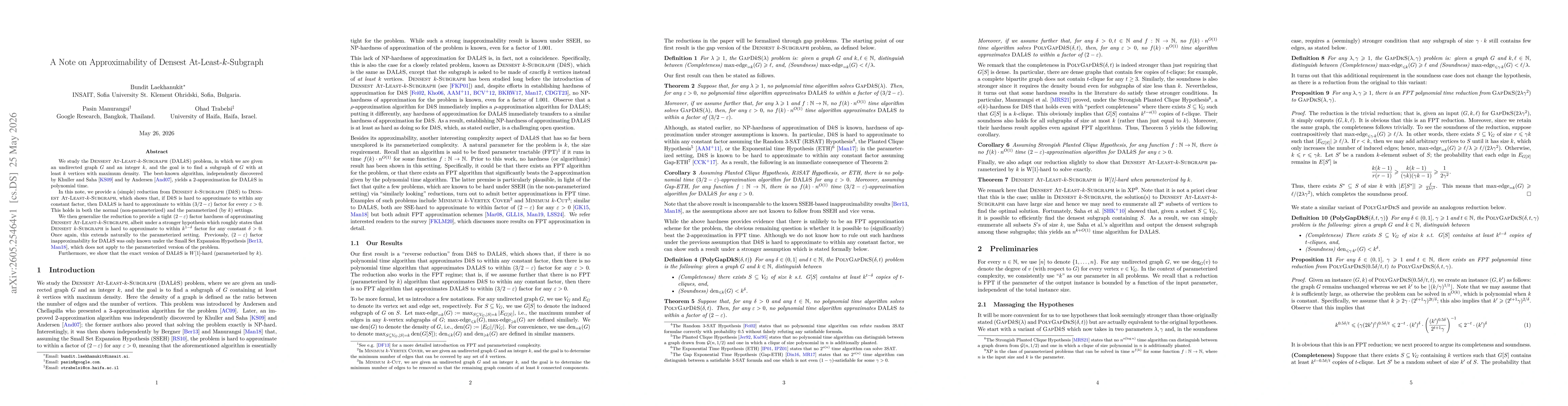 Thumbnail for A Note on Approximability of Densest At-Least-k-Subgraph