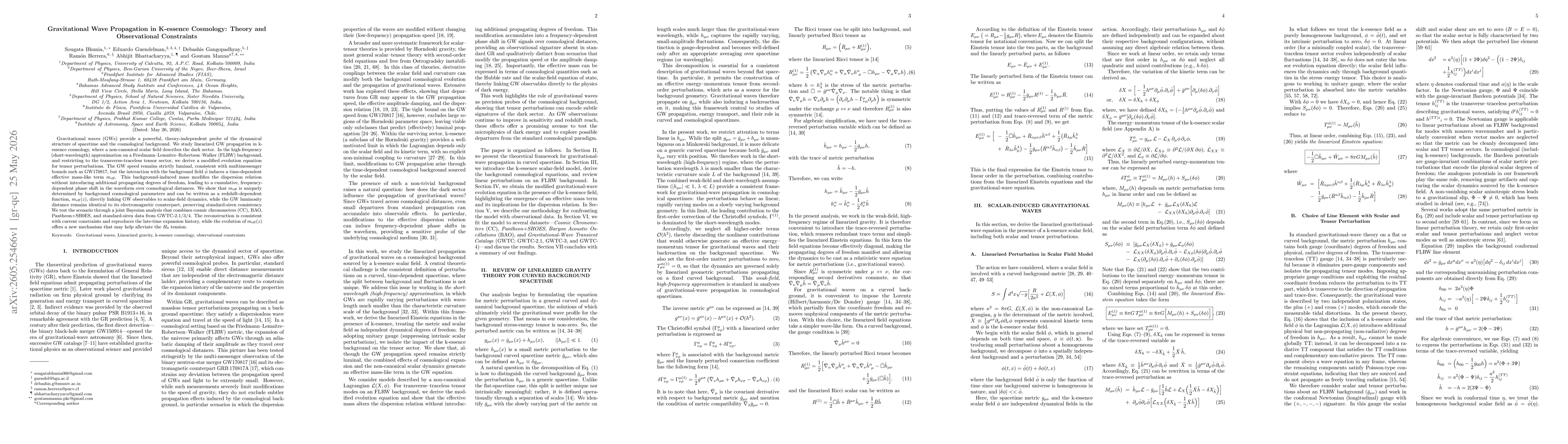 Thumbnail for Gravitational Wave Propagation in K-essence Cosmology: Theory and Observational Constraints