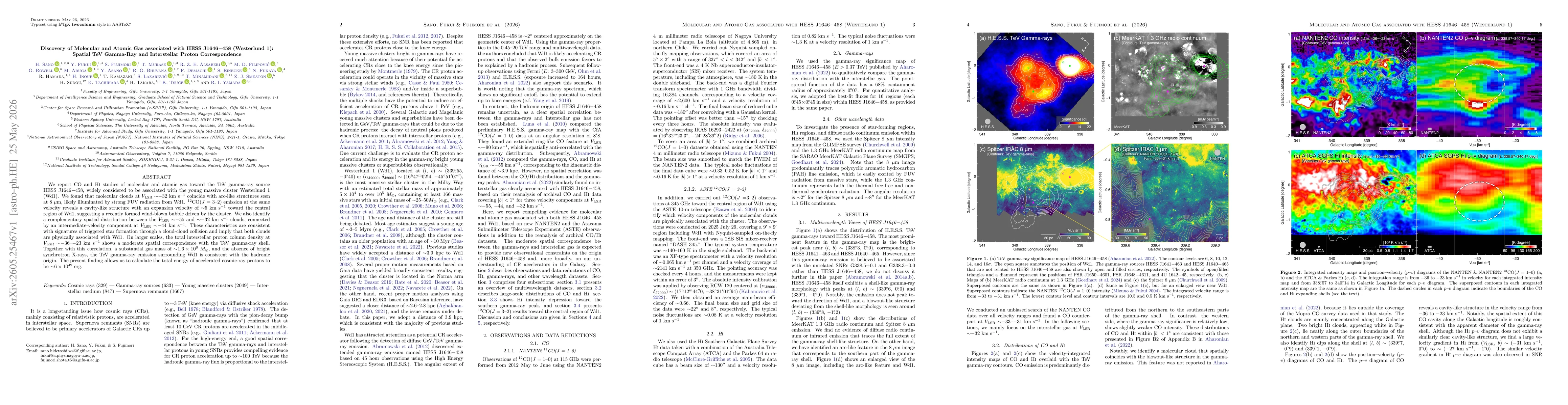 Thumbnail for Discovery of Molecular and Atomic Gas associated with HESS J1646-458 (Westerlund 1): Spatial TeV Gamma-Ray and Interstellar Proton Correspondence