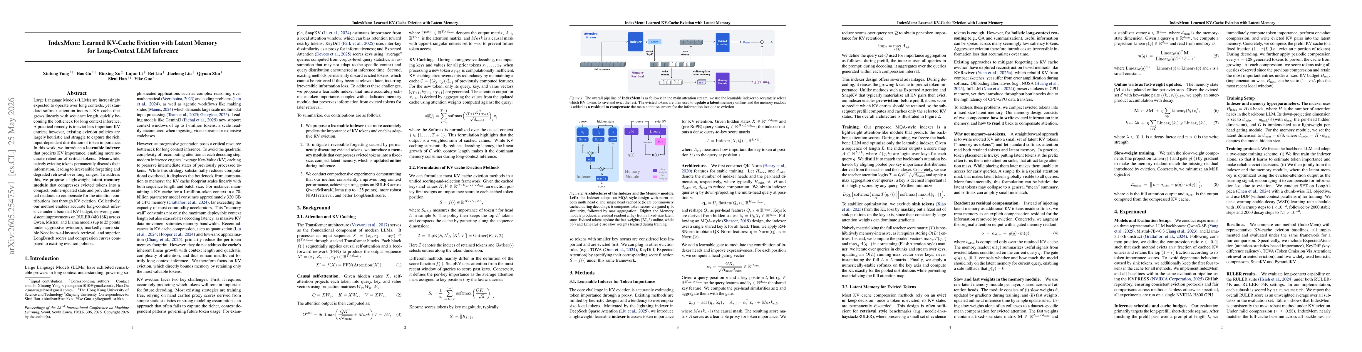 Thumbnail for IndexMem: Learned KV-Cache Eviction with Latent Memory for Long-Context LLM Inference