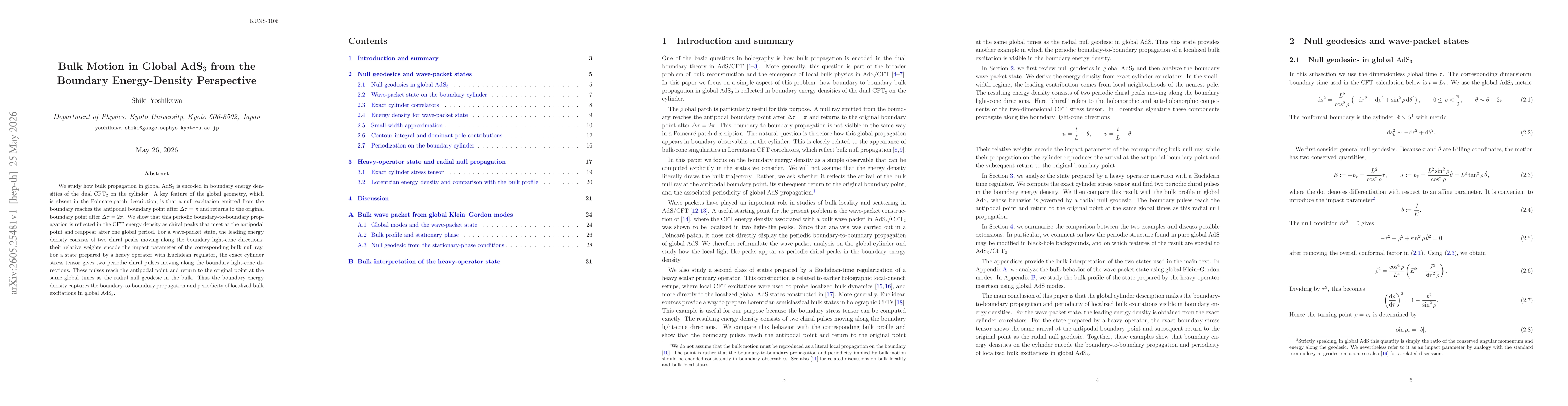Thumbnail for Bulk Motion in Global AdS$_3$ from the Boundary Energy-Density Perspective