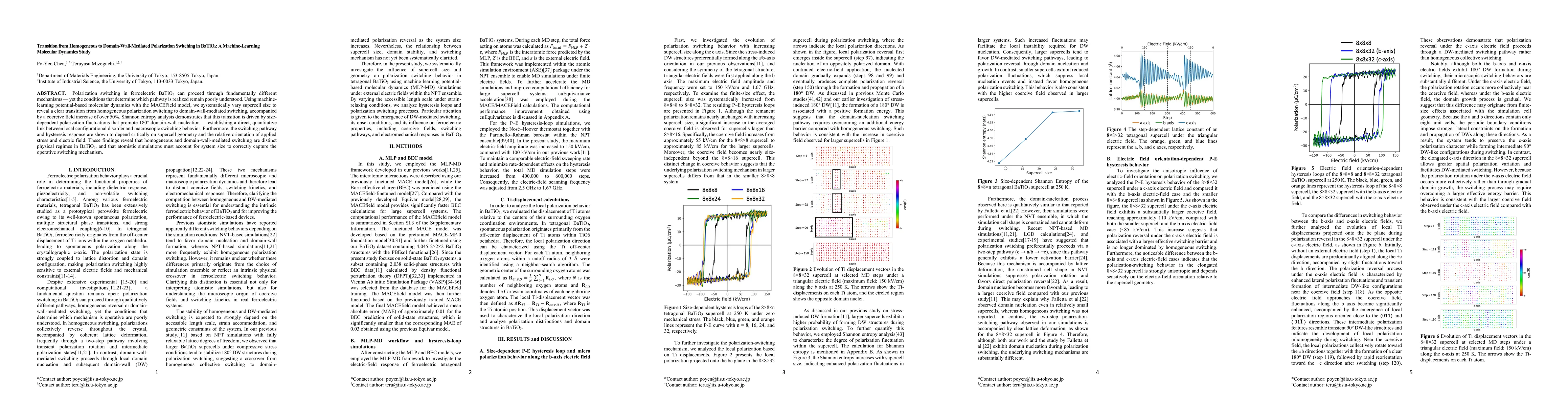 Thumbnail for Transition from Homogeneous to Domain-Wall-Mediated Polarization Switching in BaTiO3: A Machine-Learning Molecular Dynamics Study