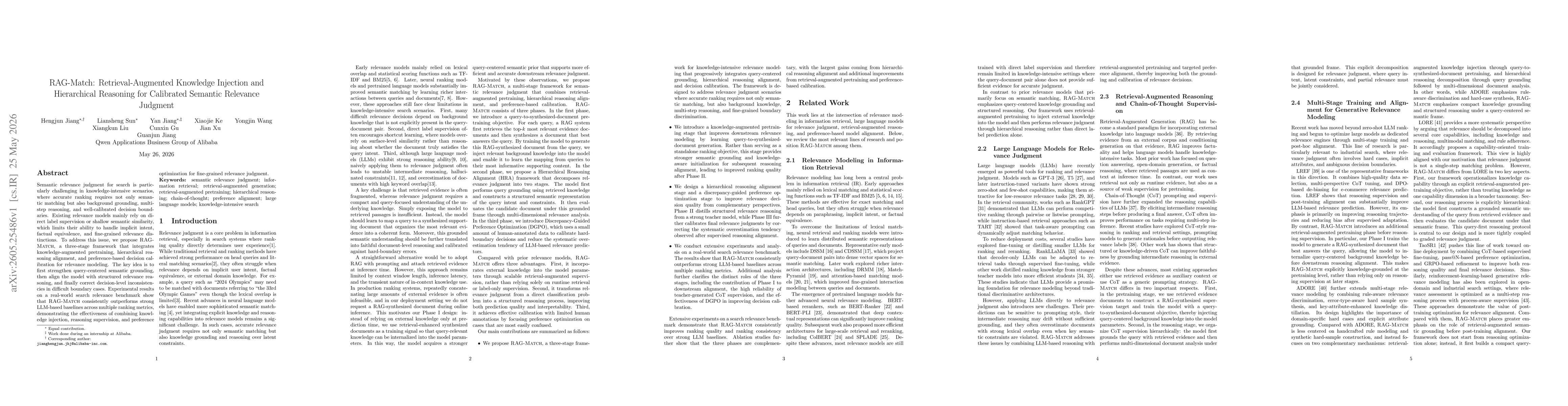 Thumbnail for RAG-Match: Retrieval-Augmented Knowledge Injection and Hierarchical Reasoning for Calibrated Semantic Relevance