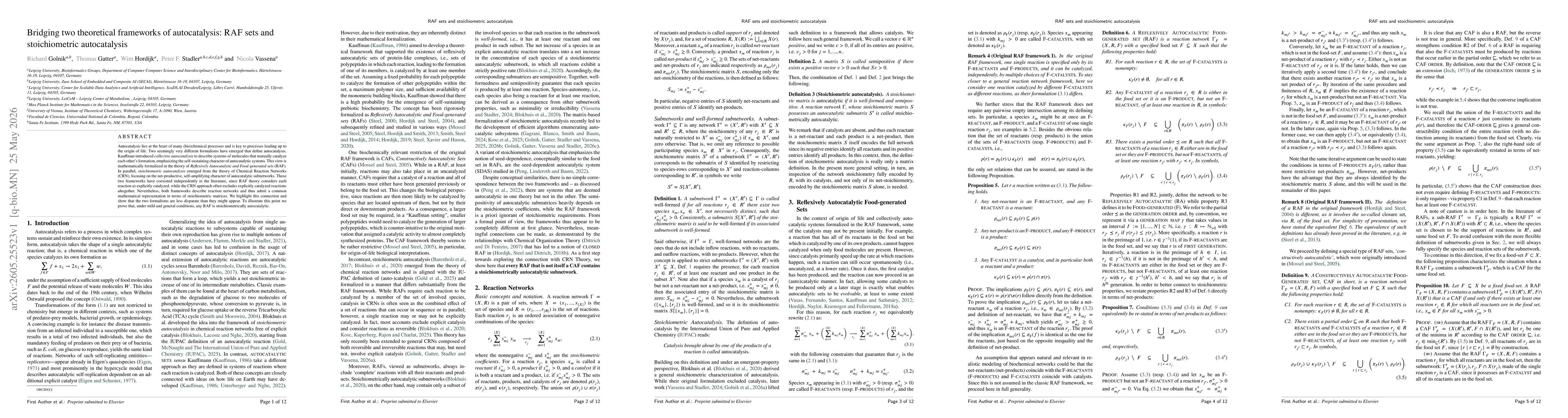 Thumbnail for Bridging two theoretical frameworks of autocatalysis: RAF sets and stoichiometric autocatalysis