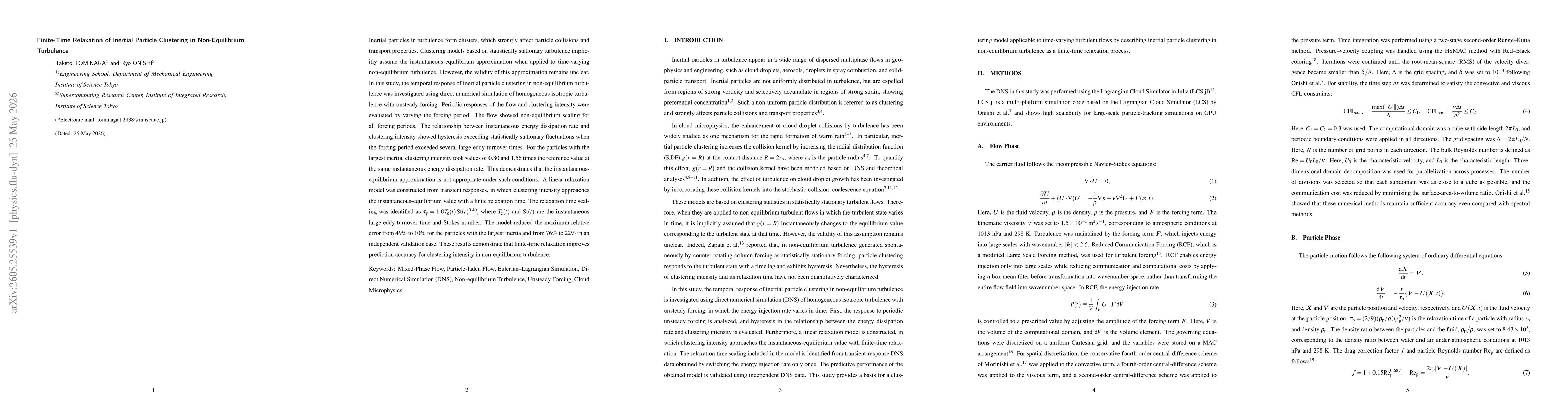 Thumbnail for Finite-Time Relaxation of Inertial Particle Clustering in Non-Equilibrium Turbulence