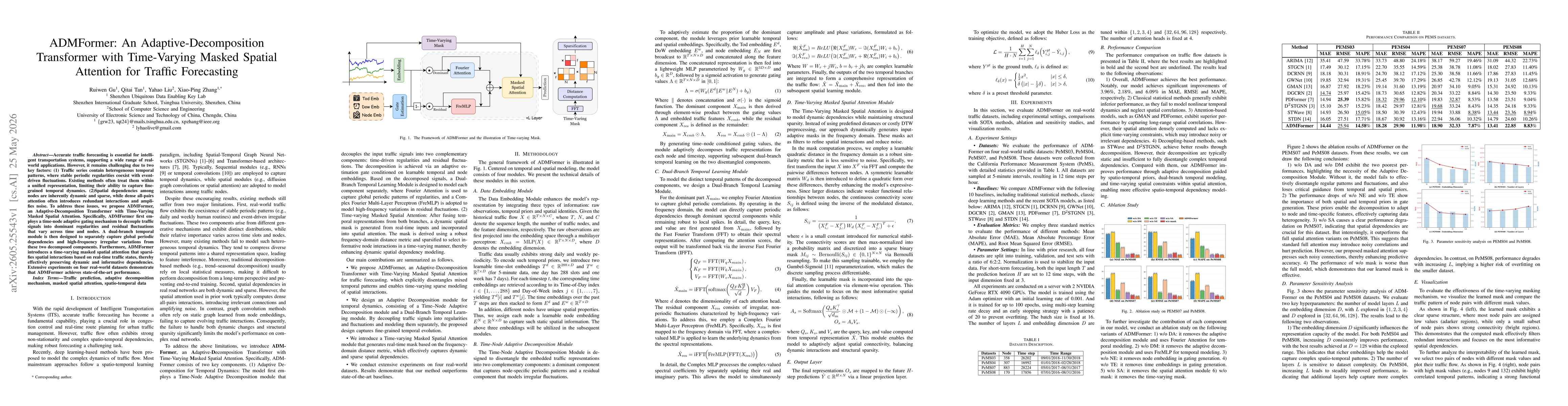 Thumbnail for ADMFormer: An Adaptive-Decomposition Transformer with Time-Varying Masked Spatial Attention for Traffic Forecasting