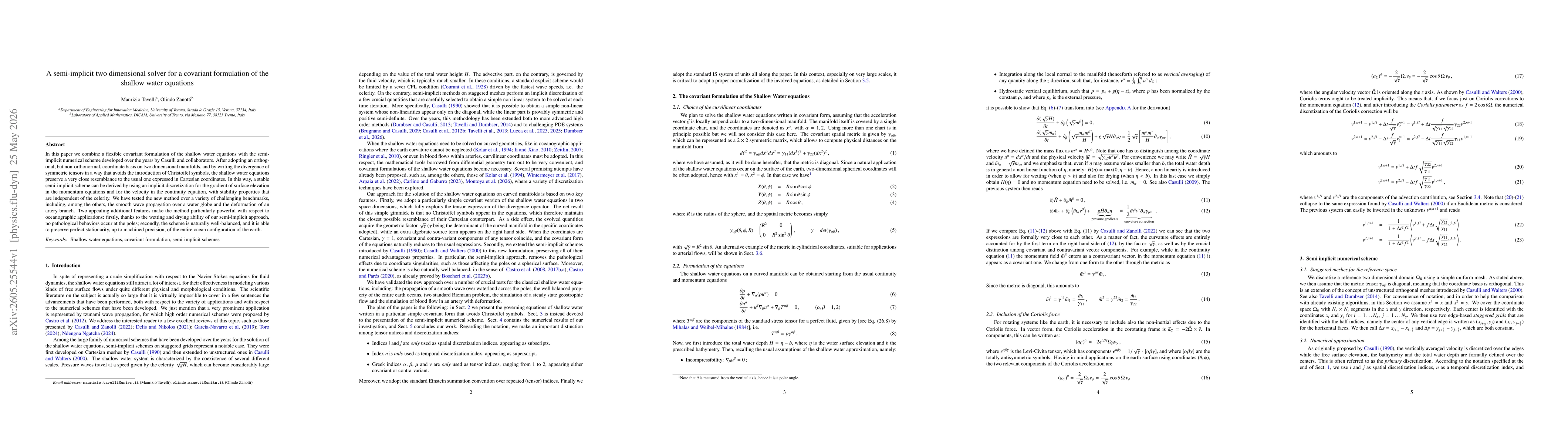 Thumbnail for A semi-implicit two dimensional solver for a covariant formulation of the shallow water equations