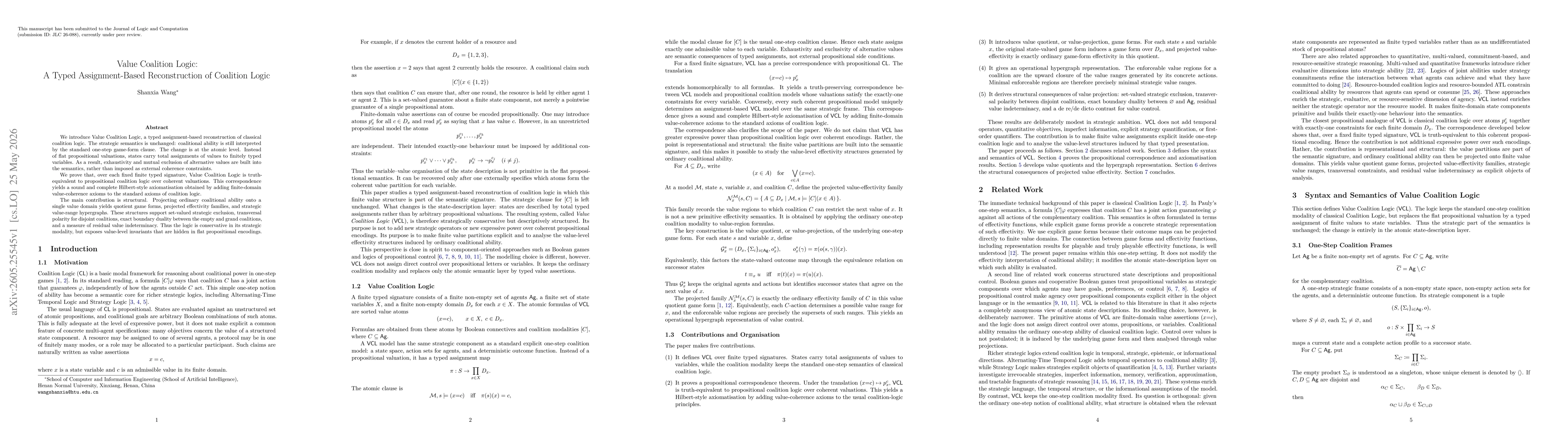 Thumbnail for Value Coalition Logic: A Typed Assignment-Based Reconstruction of Coalition Logic